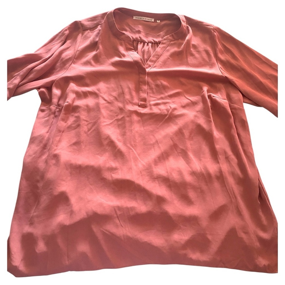 Violet & Claire Pink Buttoned Mandarin Collar Blouse